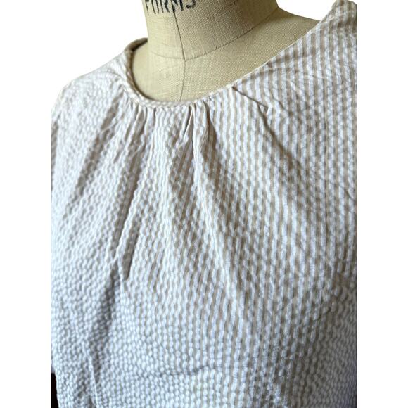 JOE'S Cotton Seersucker Puff Sleeve Top In Khaki White Stripe Size XL X-Large - Picture 3 of 9